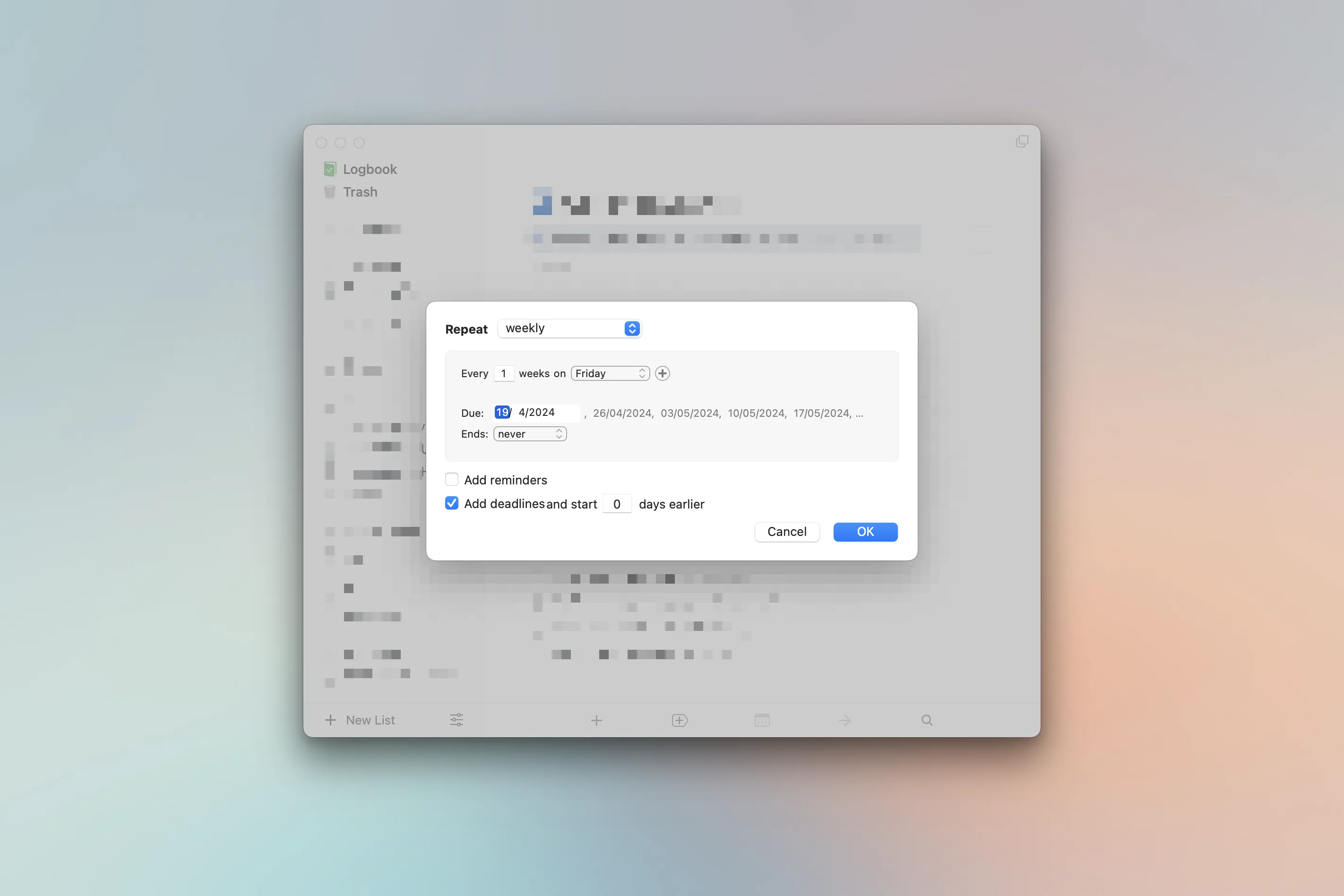 At the bottom you can see the Add deadline checkbox