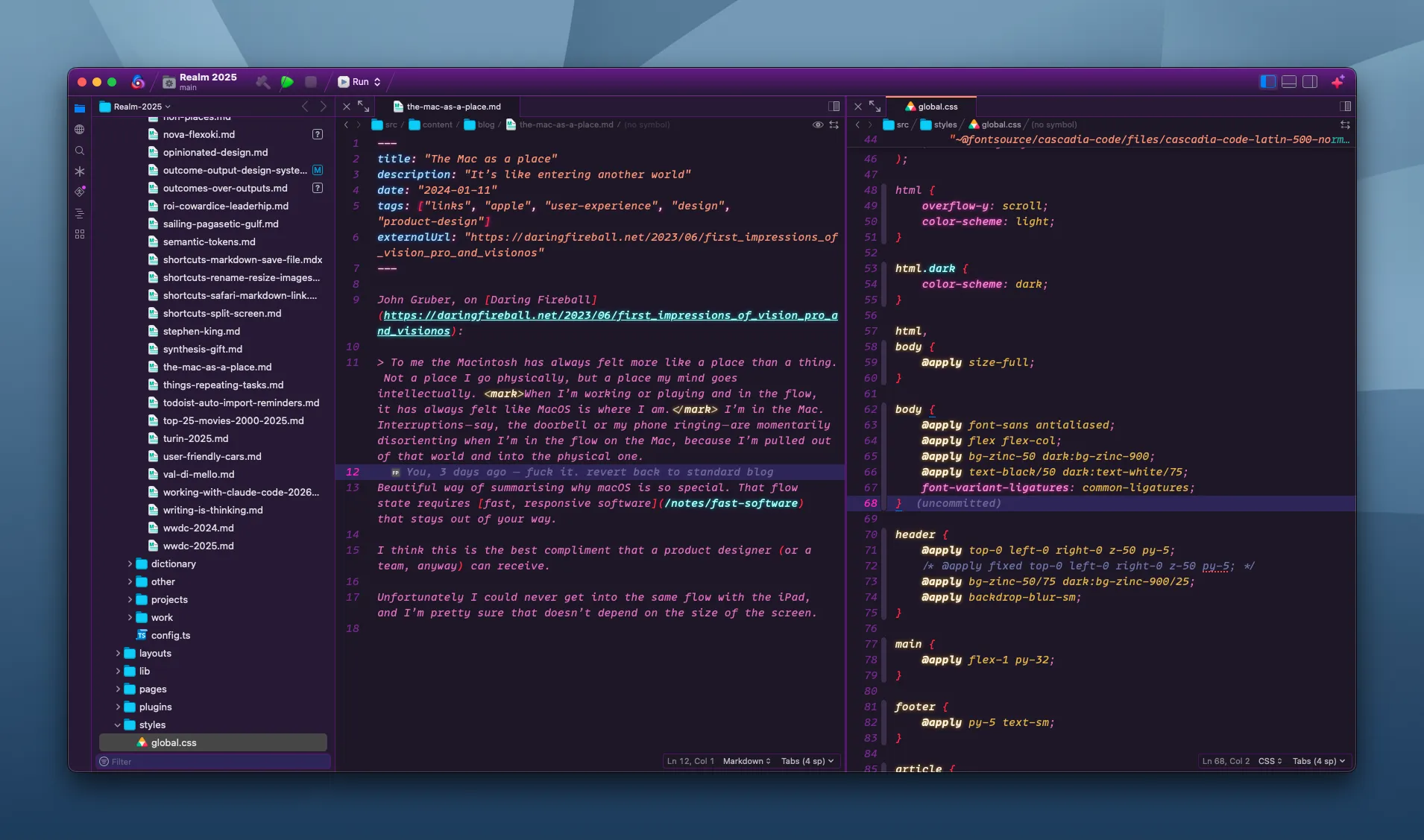 Nova editor with the neon theme applied