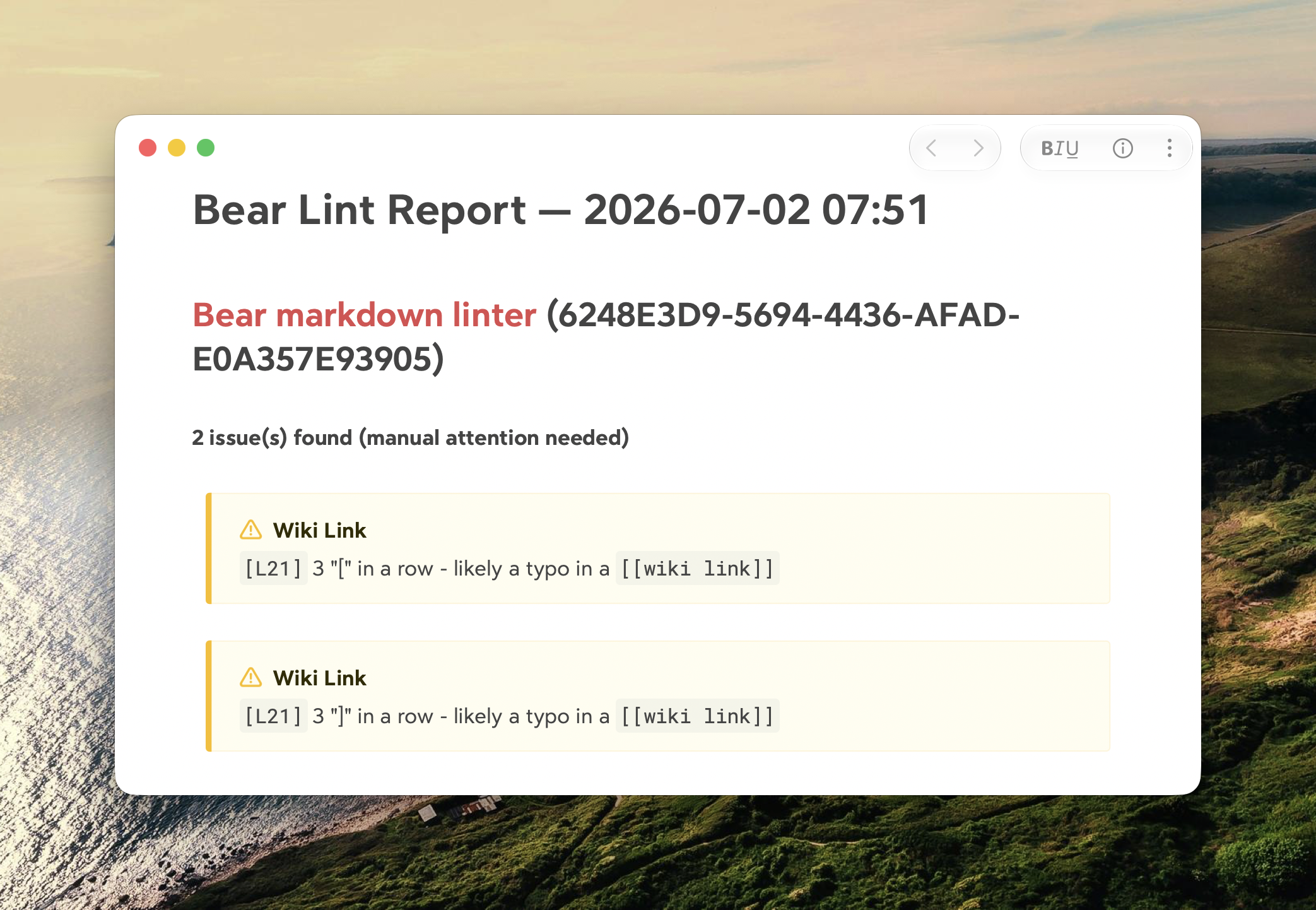 screenshot of bear summary note